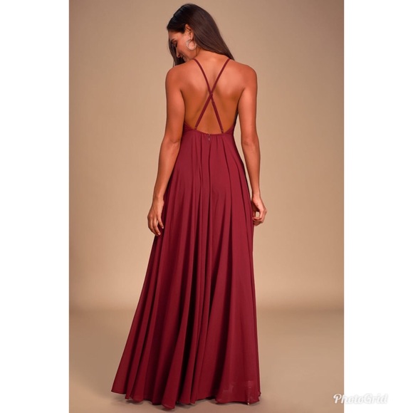 Lulu's Mythical Kind Of Love Wine Red Chiffon Sleeveless Long Maxi Dress Medium - Picture 6 of 12
